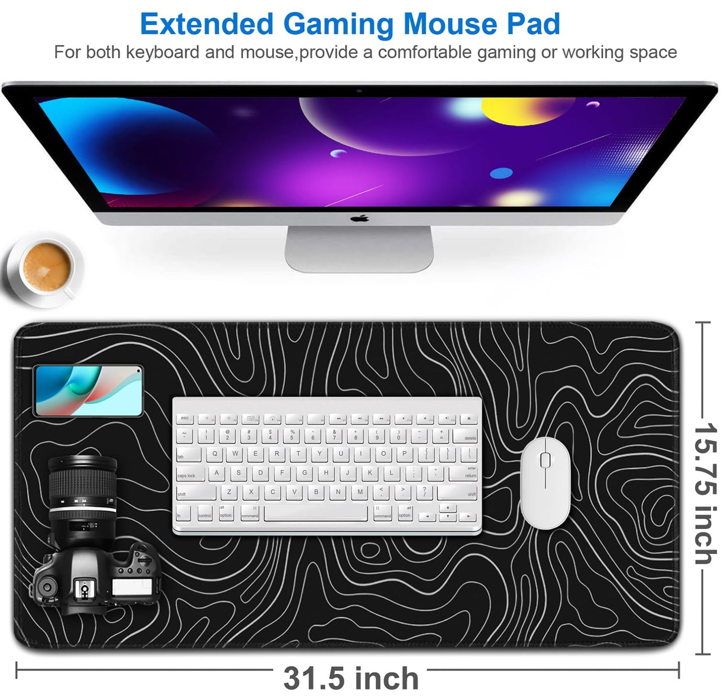 Large Extended Gaming Mouse Pad, 31.5x15.7 inch Computer Keyboard Mouse Mat, Water Resist Non-Slip