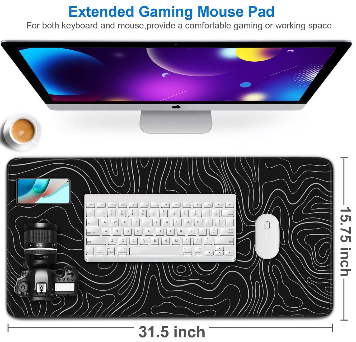 Large Extended Gaming Mouse Pad, 31.5x15.7 inch Computer Keyboard Mouse Mat, Water Resist Non-Slip