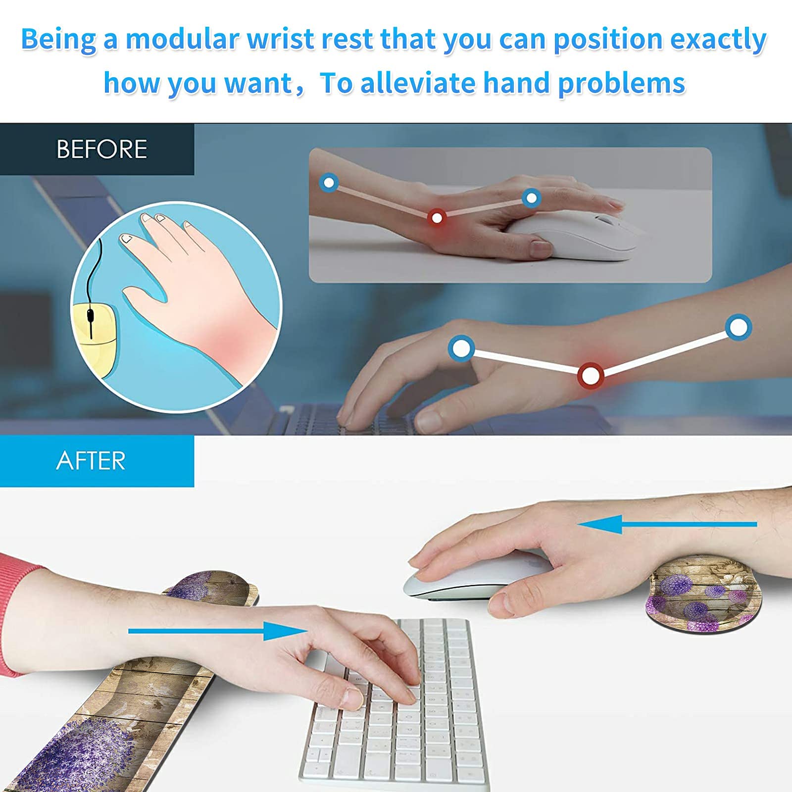 Keyboard Wrist Rest & Mouse Pad & Mouse Wrist Rest Support & Coaster, Non Slip Rubber Base Wrist
