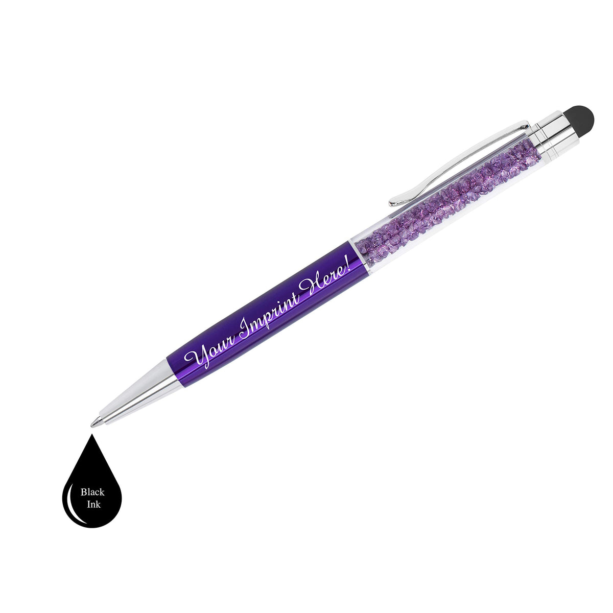 ExpressDesigns™ - Personalized Crystal Pens with Stylus - Metal Gem Pen - Custom Metallic Printed