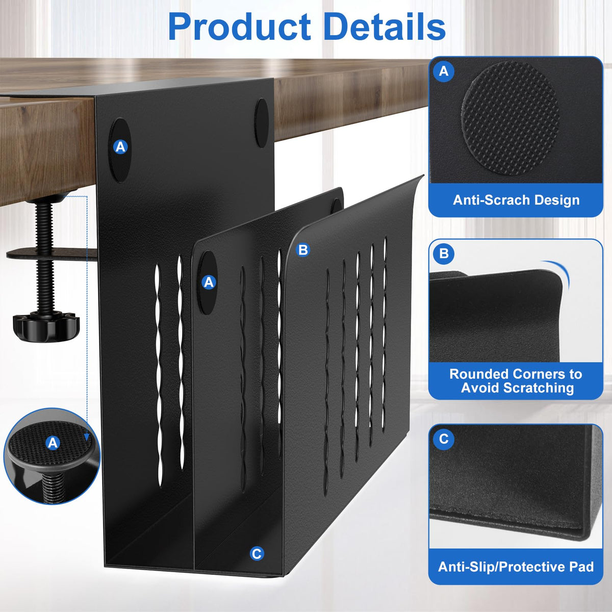 HAMOPY Desk Side Storage, 2 Tier Steel Hanging Desk Organizer with Magnetic Pen Holder, No Drilling