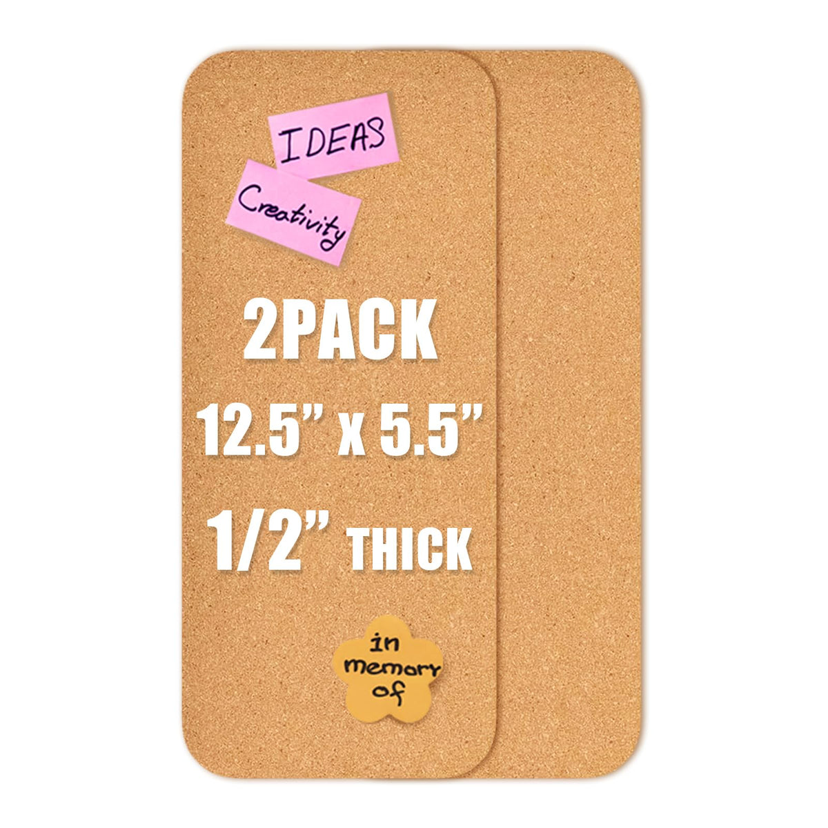 YCCYYCCY 2 PCS 12.5"*5.5" Self-Adhesive Cork Board, 1/2"(12mm) Thick Cork Boards for Walls, 1 Pack