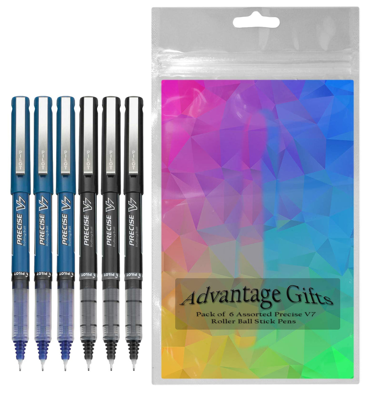 Advantage Gifts Precise V7 Stick Rolling Ball Pens, Fine Point (.7mm), Assorted Colors Black/Blue