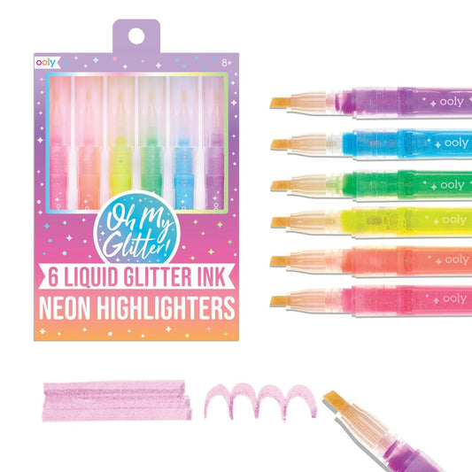 OOLY Oh My Glitter Neon Highlighters, Set of 6