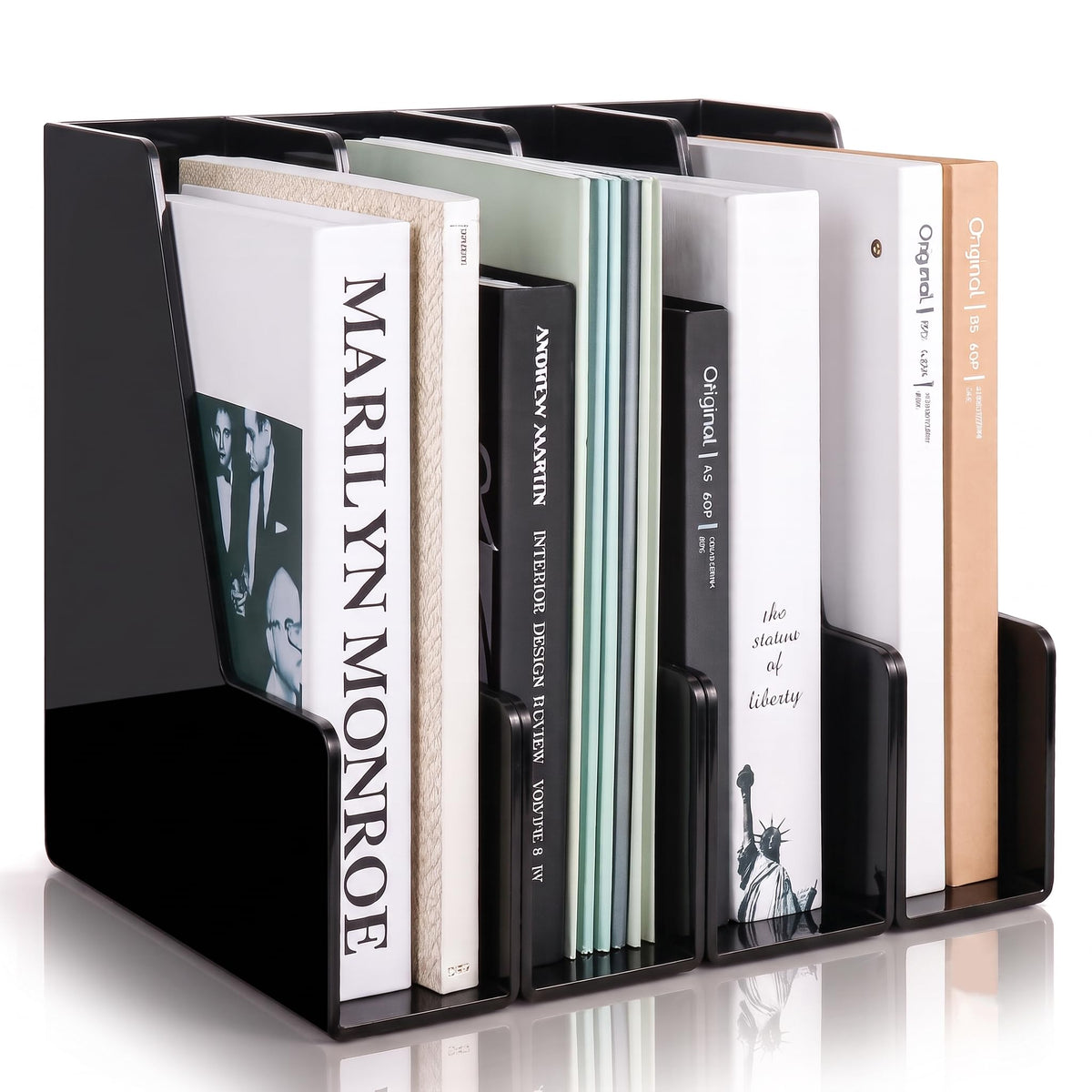 Vertical Magazine File Holder, Black File Organizer Desk Organizer and Storage Bins Holding for