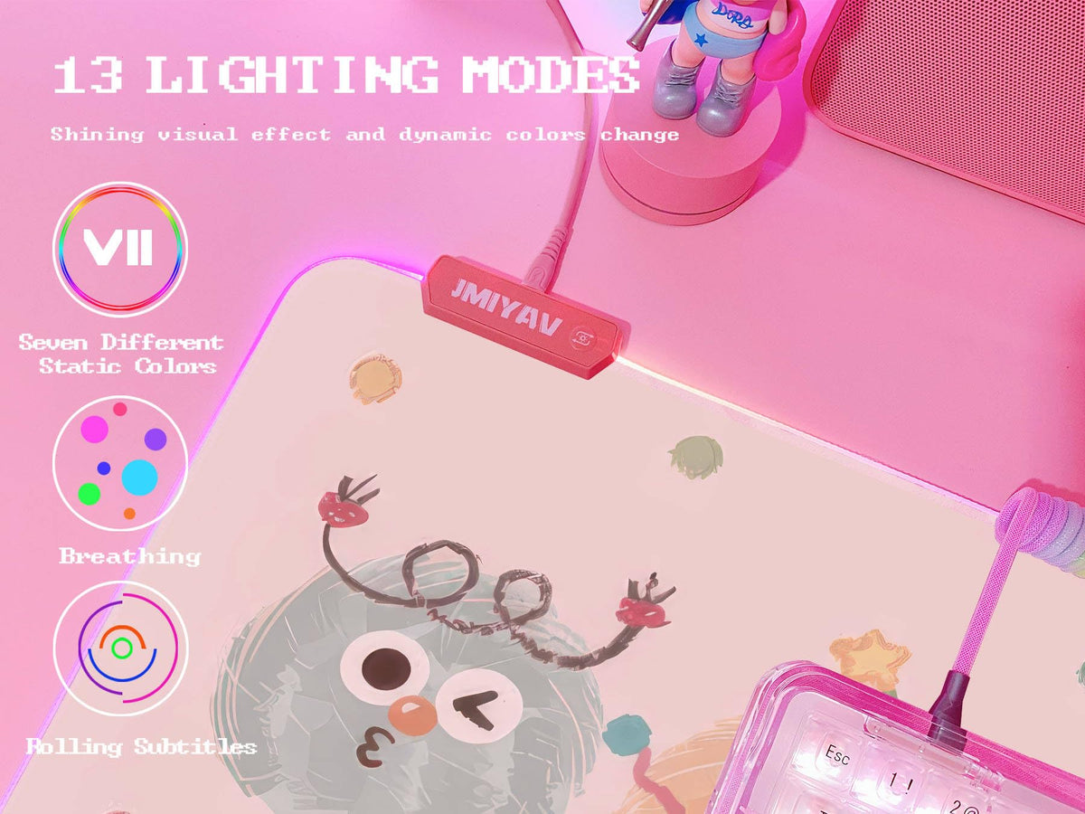 JMIYAV Pink RGB Gaming Mouse Pad 31.5x12 Inch Cute Mousepad PC XL Large Extended Glowing Led Light