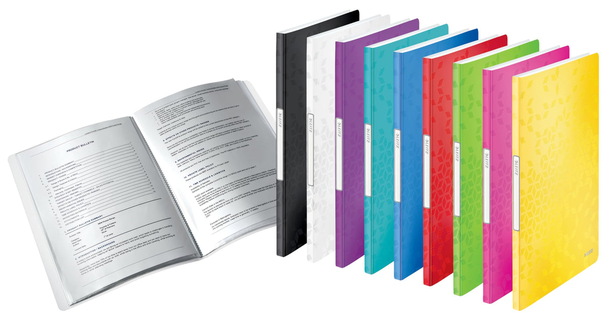 Leitz A4 Display Book, 20 Pockets, 40 Sheet Capacity, Transparent Pockets, Black, Wow Range