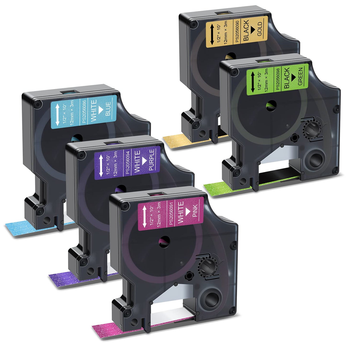 Pristar Replacement for Dymo D1 Colorpop 12mm 0.47" Label Tape 5-Pack
