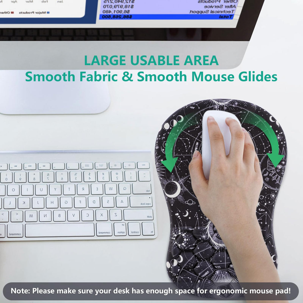 Laokiiy Ergonomic Mouse Pad Wrist Rest, 15° Memory Foam, Non-Slip PU Base