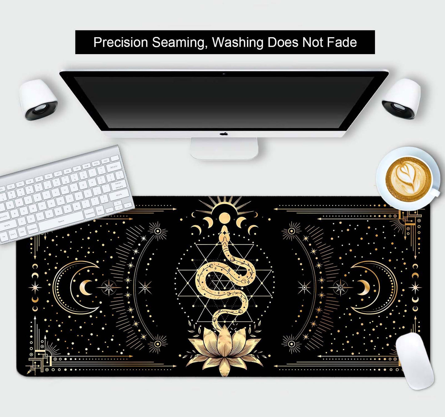SXCKANG Black & Gold Large Mouse Pad, Boho Snake Witch Desk Mat for Desktop, Women Gaming Full Desk