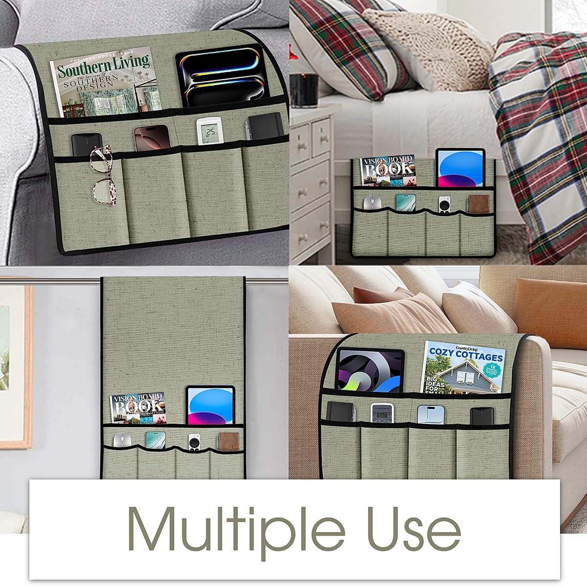 Joywell Remote Control Holder Armchair Caddy Armrest Organizer Sage Green