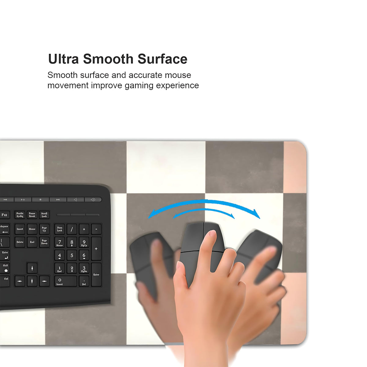 Cute Aesthetic Checkered Gaming Mouse Pad, Pastel Boho Desk Mat with Anti-Slip Base & Stitched