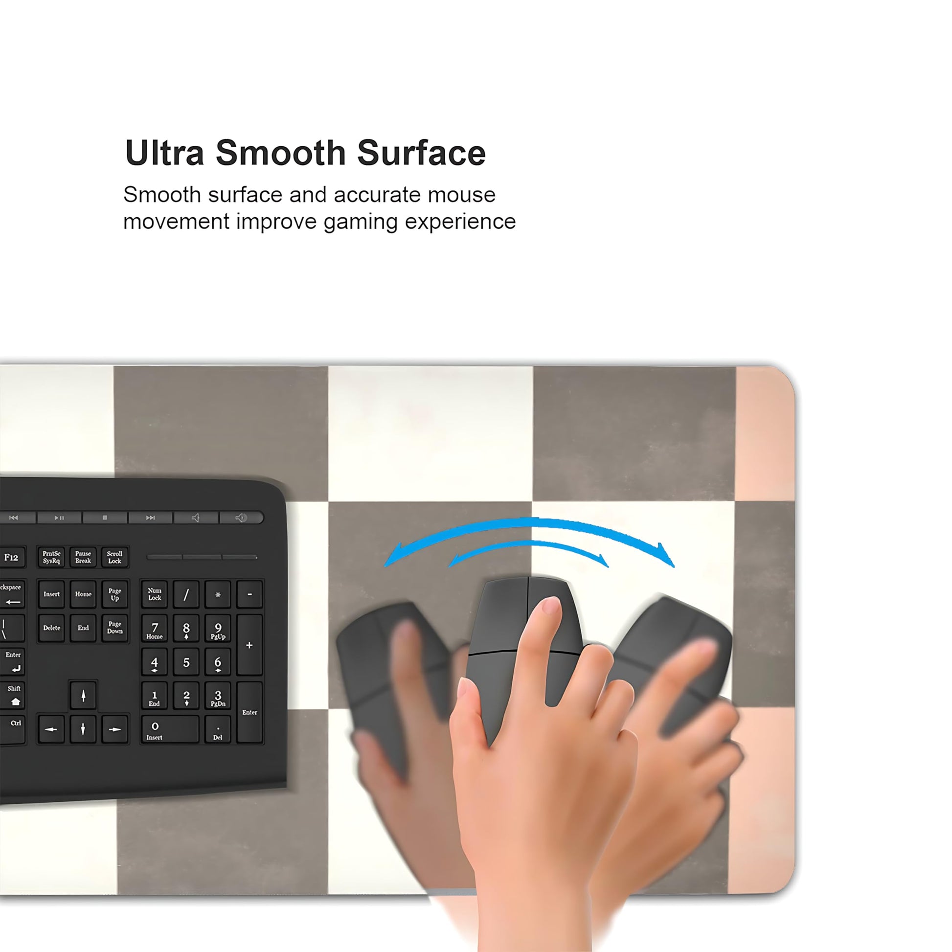 Cute Aesthetic Checkered Gaming Mouse Pad, Pastel Boho Desk Mat with Anti-Slip Base & Stitched