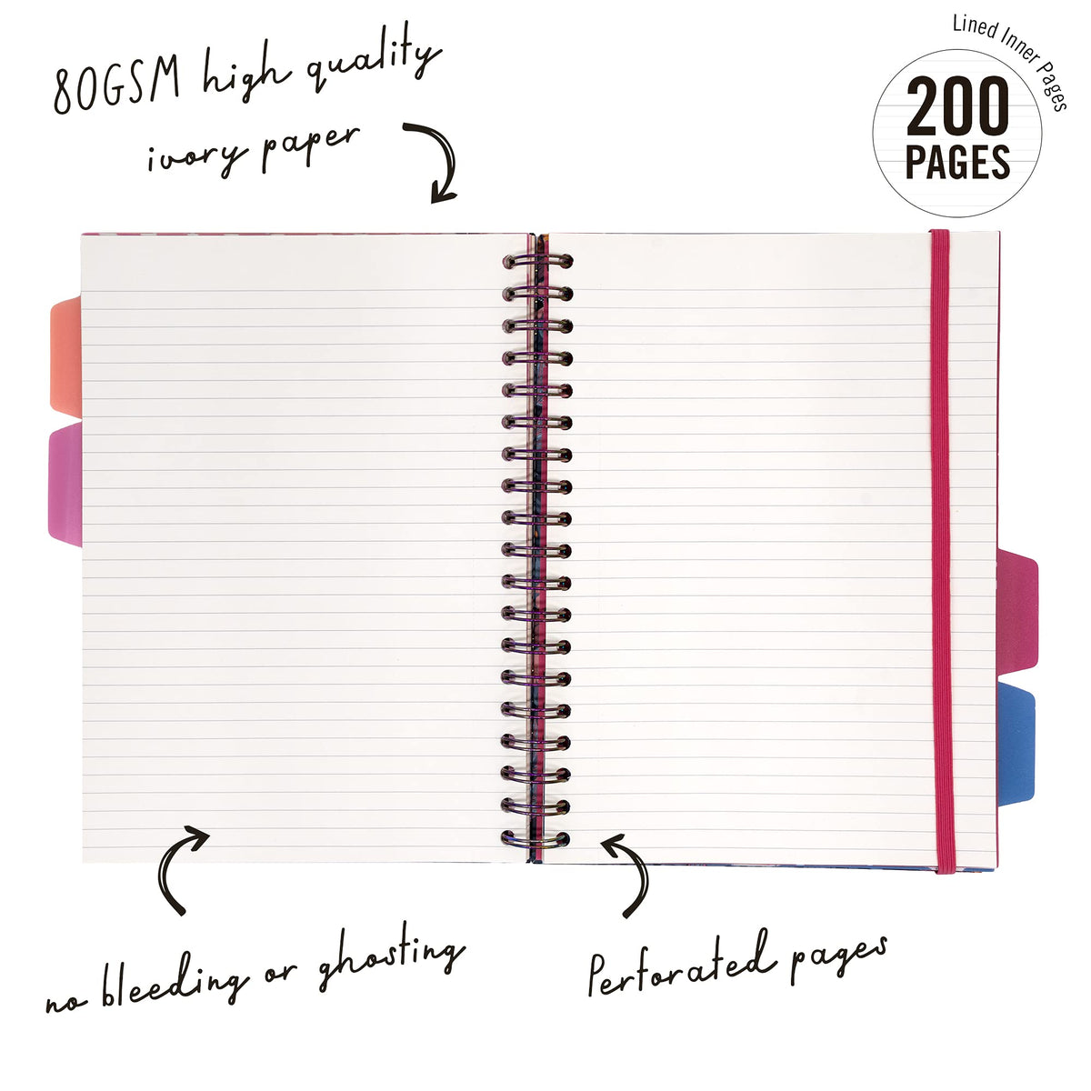 Pukka Pad 5 Subject Spiral Notebook 3-Pack - 200 Pages, 100 Sheets of 80GSM Paper with