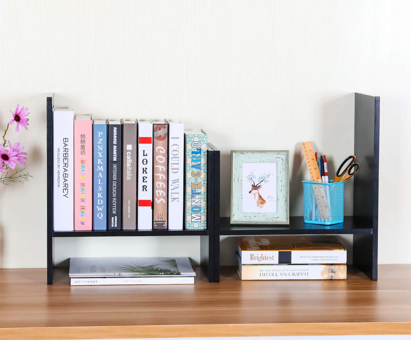 PAG-Mass Desktop Bookshelf Freestanding Wooden Countertop Bookcase Accessories Organizer Display