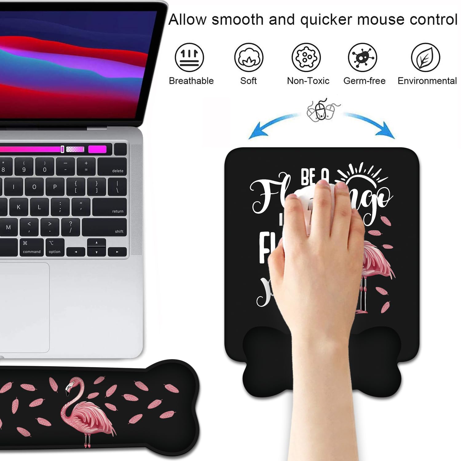 Keyboard Wrist Rest + Mouse Pad Wrist Rest Support Set with Coasters,Be a Flamingo in a Flock