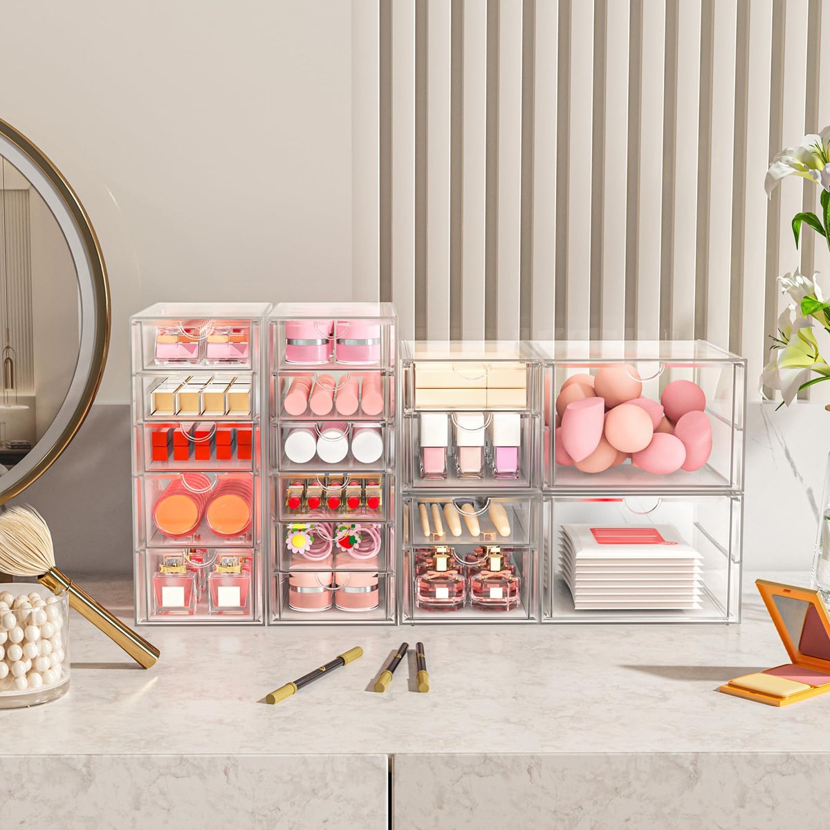 ARSTPEOE 17-Drawer Acrylic Storage & Makeup Organizer for Desk, Bath