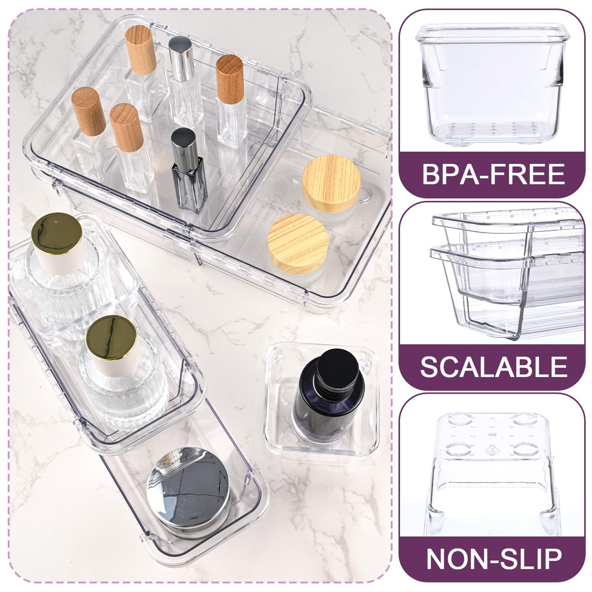 14 Pcs Adjustable Drawer Organizer, Clear Drawer Organizer Expendable