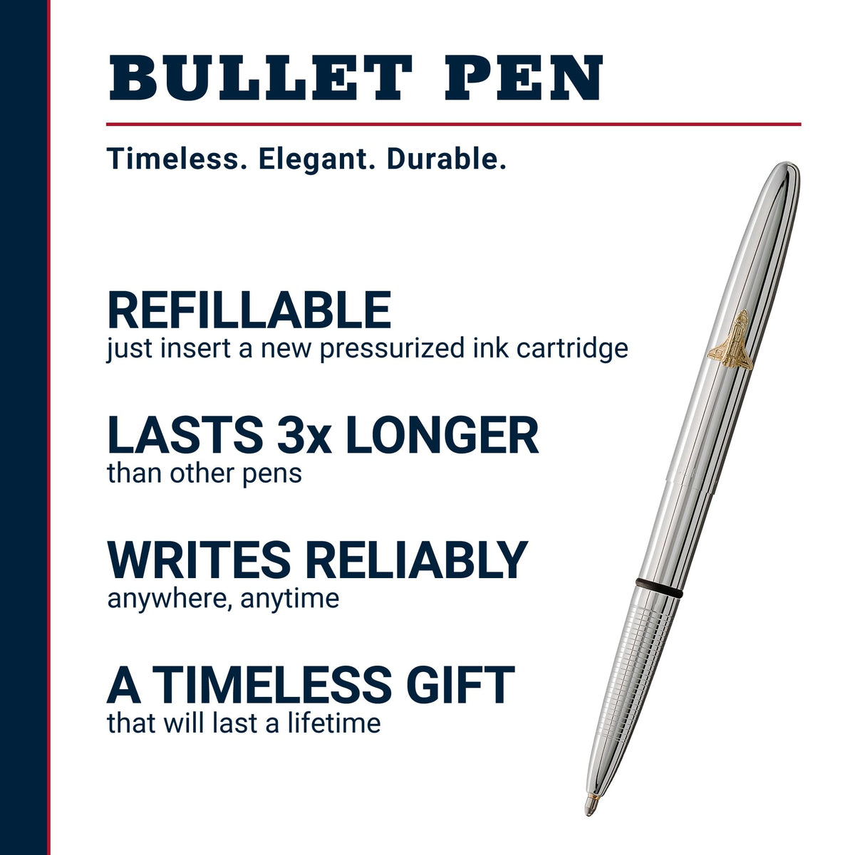 Fisher Space Pen Chrome Shuttle Emblem Pressurized Ballpoint Bullet Pen