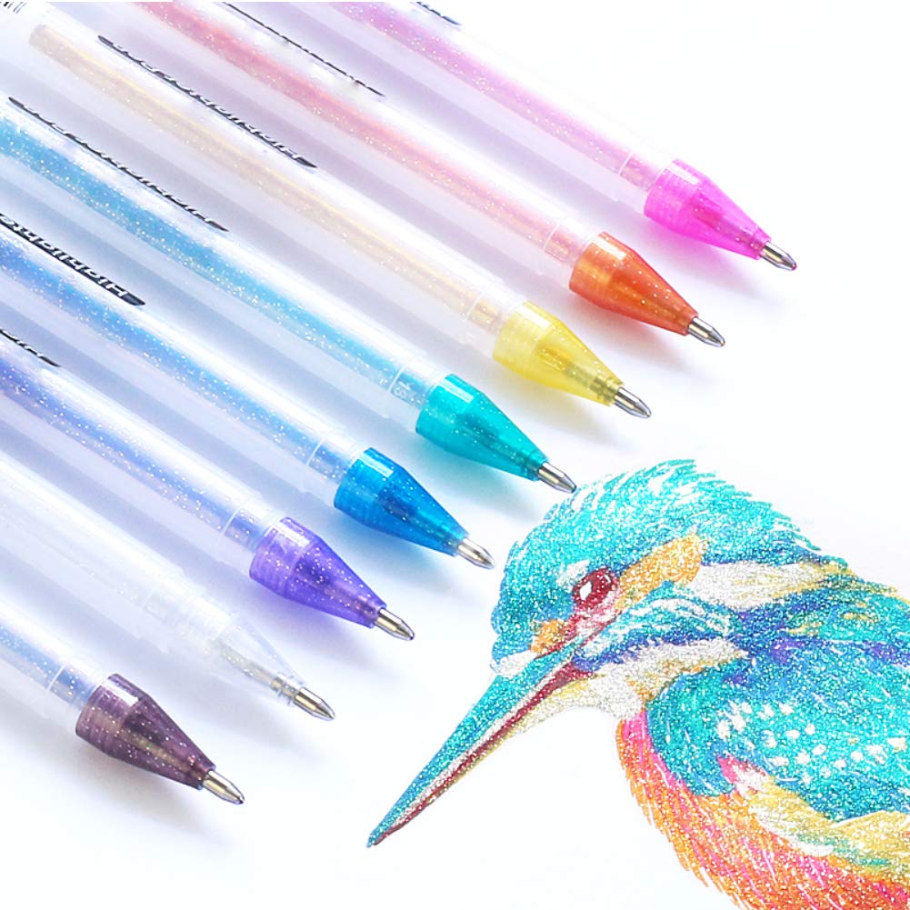 Premium Glitter Gel Pens, 0.8mm Medium Point Glitter Markers, Colorful Pen for Bullet Journal