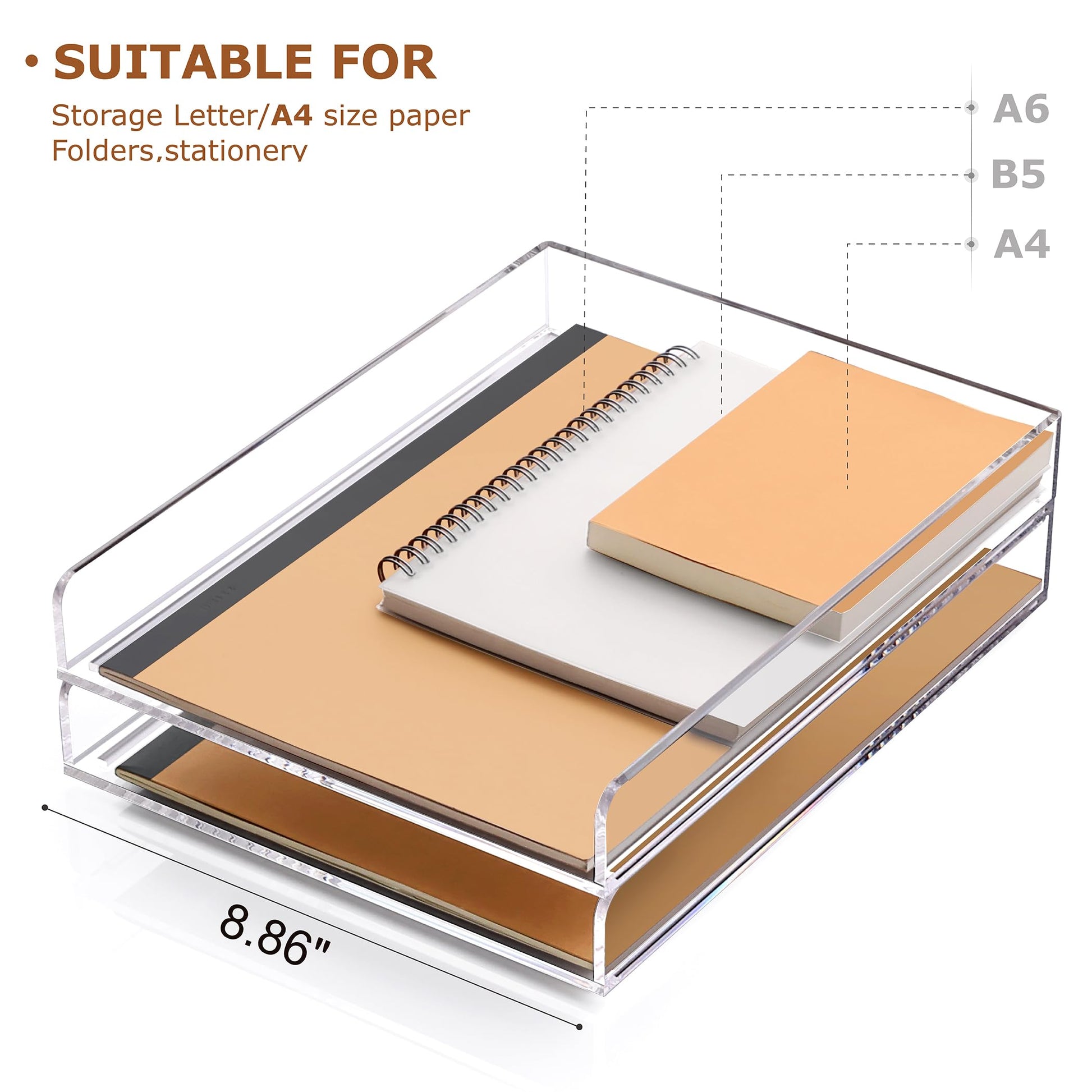 SANRUI 2 Tier Acrylic Stackable Paper Letter Tray, Vertical A4 File Desk Organizer and Accessories