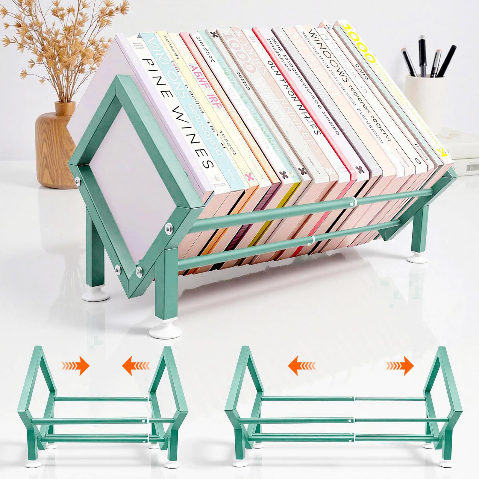 Expandable Desktop Bookshelf Organizer, Small Tabletop Book Storage Rack