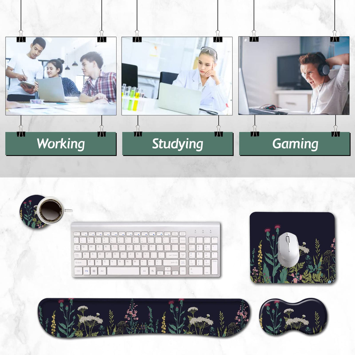 AIMSA Keyboard Wrist Rest Support + Mouse Pad + Mouse Wrist Rest + Coaster, Ergonomic Memory Foam