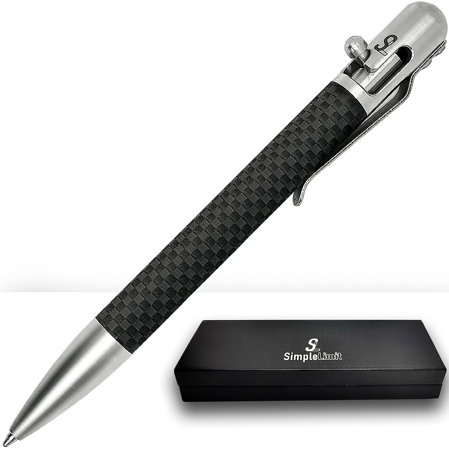 SL Simple Limit Carbon Fiber Bolt Action Pen with Gift Box & Premium Metal Retractable Ballpoint