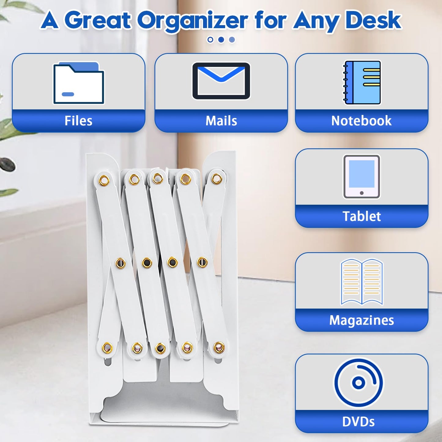 Heavy Duty Book End to Hold Books, Goihgioh Adjustable Bookends Book Organizer for Desk, Decorative