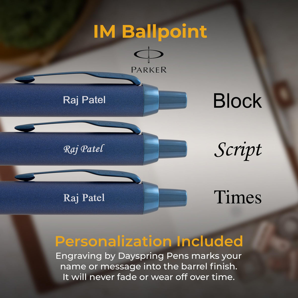 Parker IM Personalized Ballpoint Pen in Monochrome Blue with All-Metal Trim