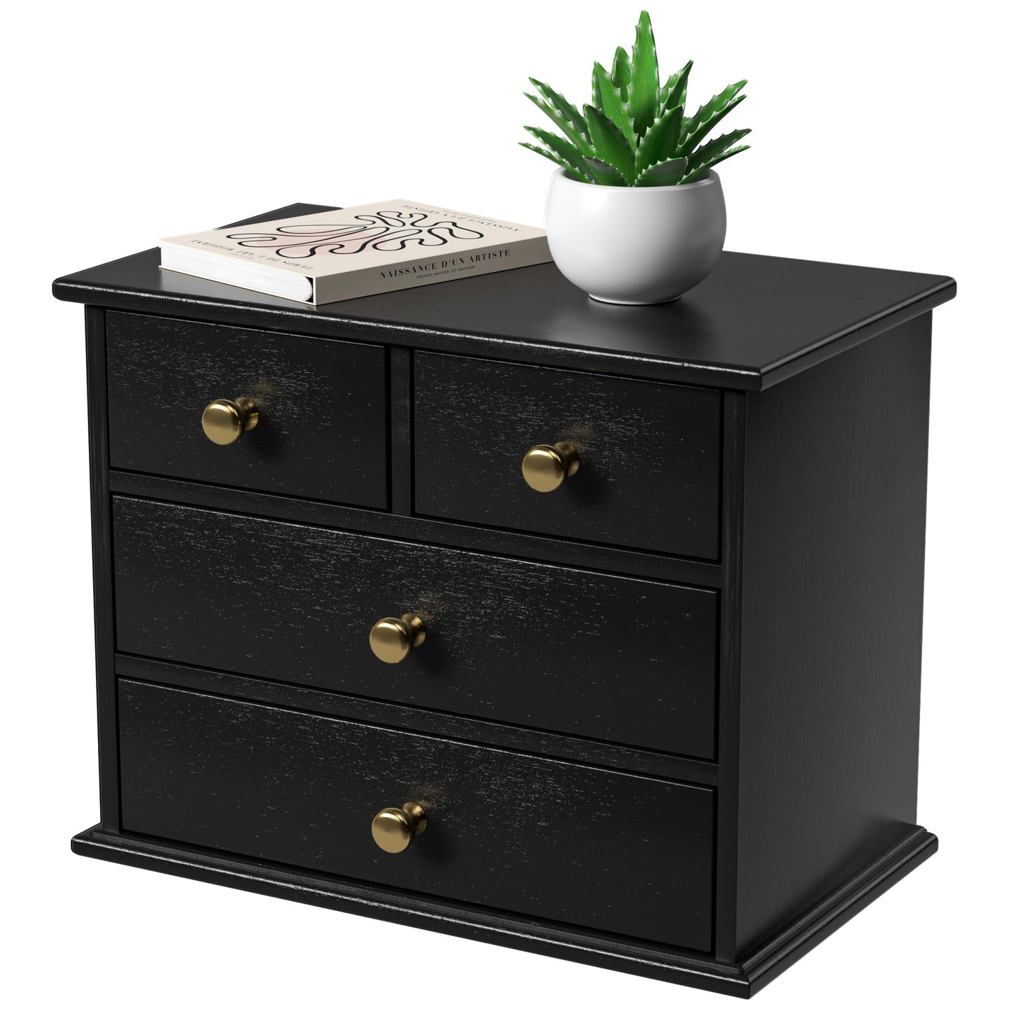 Oak Desk Organizer with Drawers, Durable Wooden Desktop Storage Box