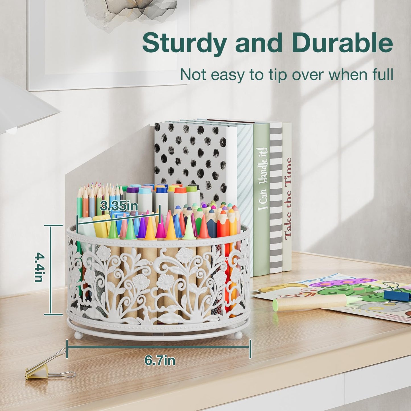EKNITEY Rotating Mesh Desk Organizer - 4 Slots Cute Pen Pencil Holder Caddy