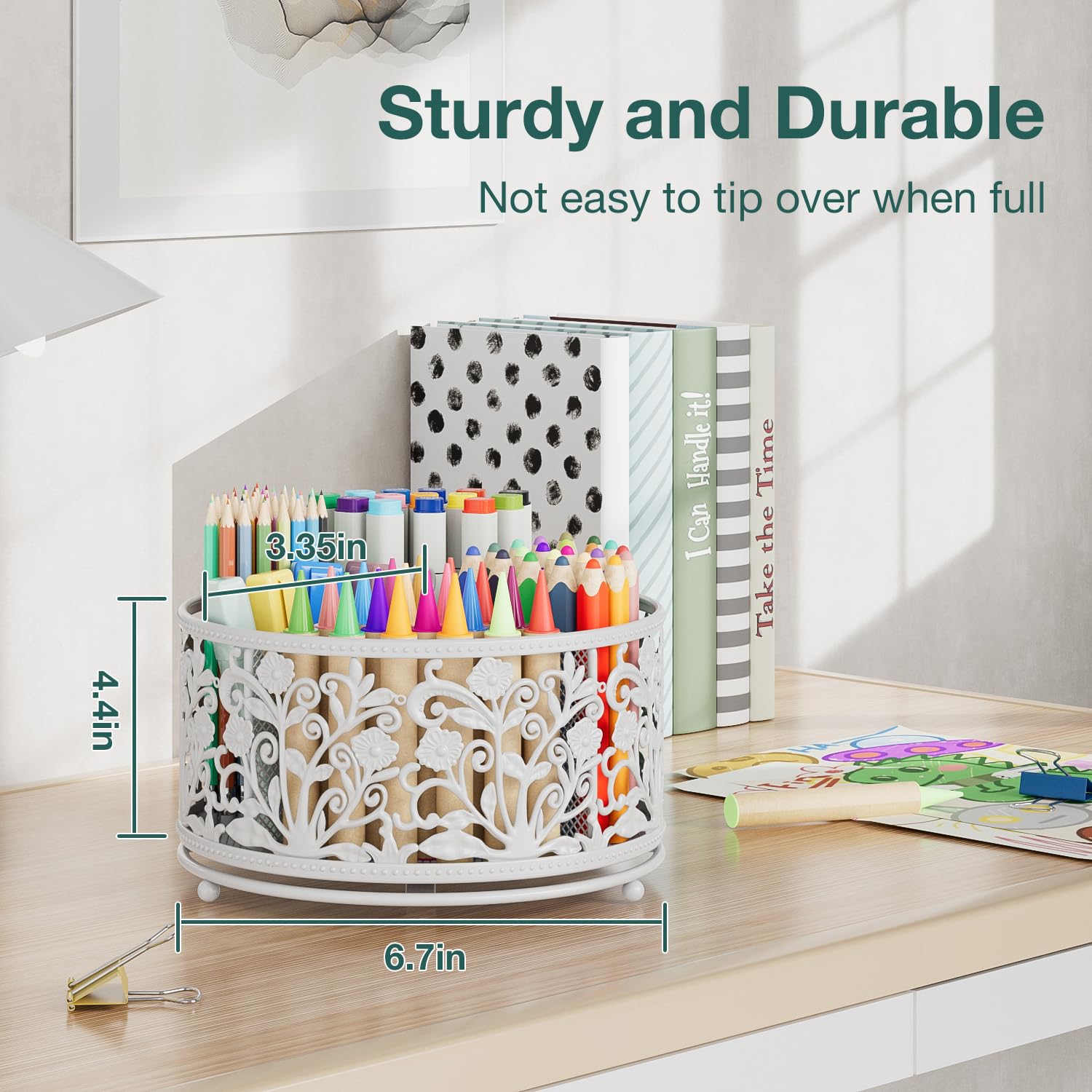 EKNITEY Rotating Mesh Desk Organizer - 4 Slots Cute Pen Pencil Holder Caddy