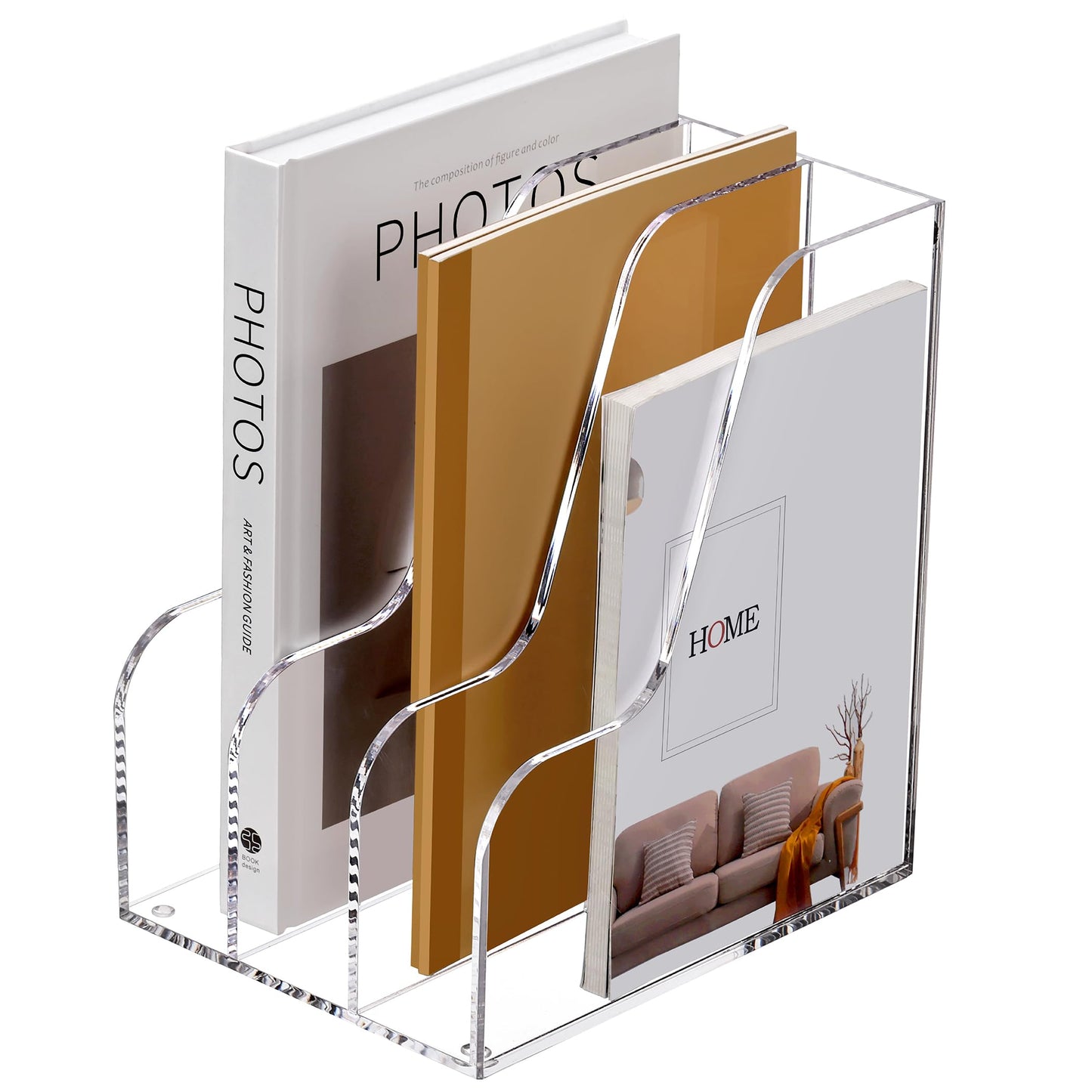 SANRUI Acrylic Desk Organizer, 3-Section Upright Magazine Holder, Clear A4