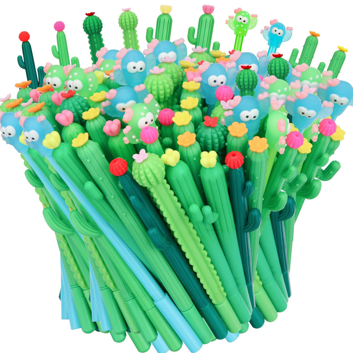 Tinlade 200 Pcs Cactus Pens Bulk Cactus Shaped Gel Pens Cute Gifts 0.5mm Black Ink Cacti Pen