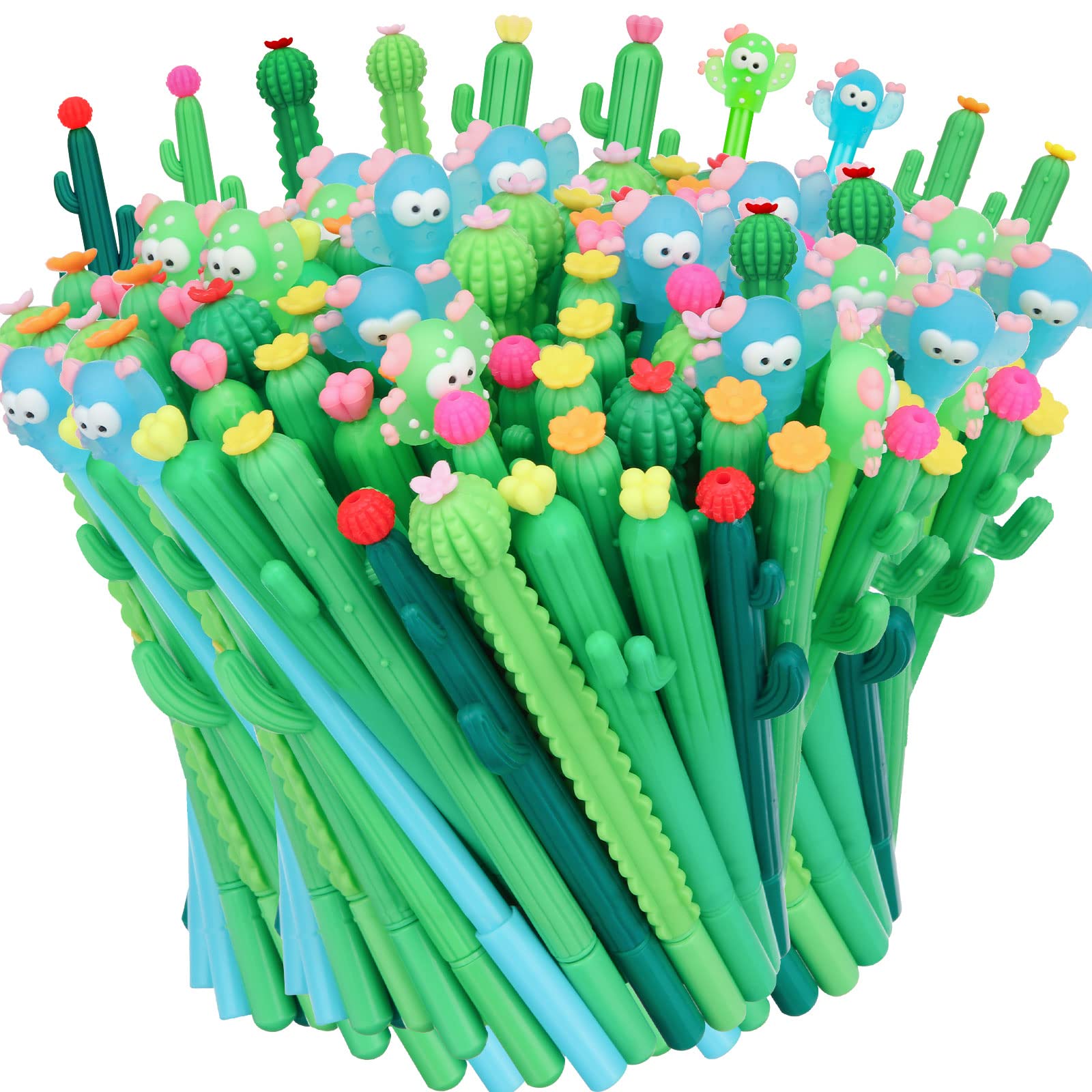 Tinlade 200 Pcs Cactus Pens Bulk Cactus Shaped Gel Pens Cute Gifts 0.5mm Black Ink Cacti Pen