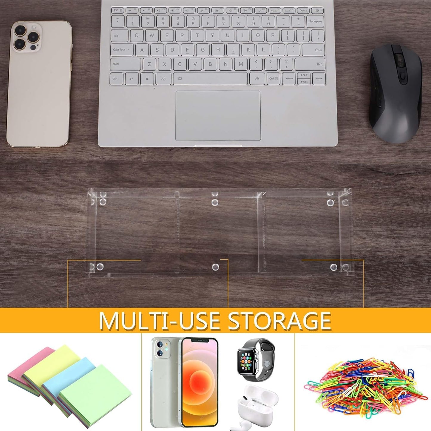 Dealpoli Acrylic 3in1 Sticky Note Holder Desk Organizer with 3 Compartments