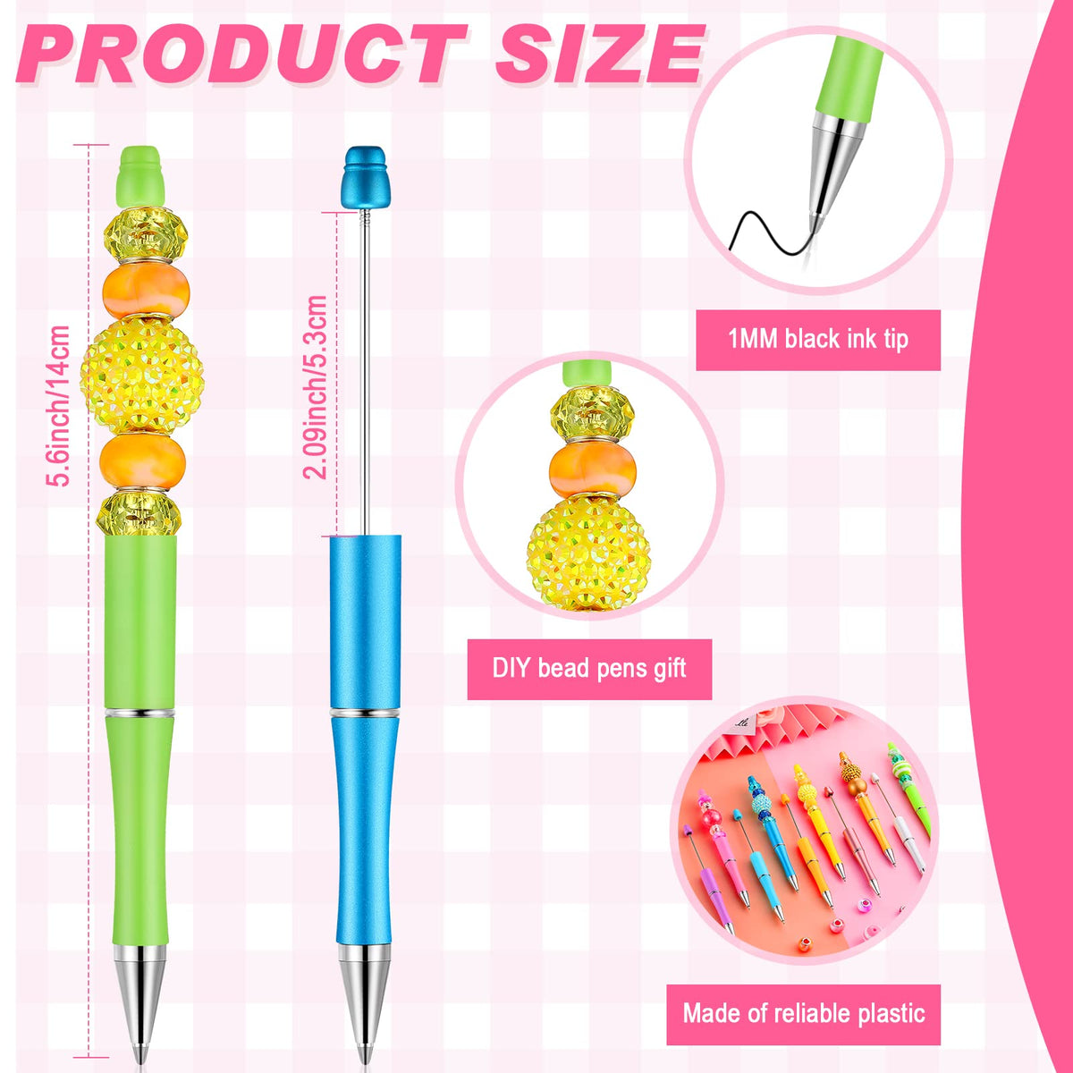 Crtiin 50 Pack Beadable Pens, Ballpoint Pens, School Supplies, Macaroon