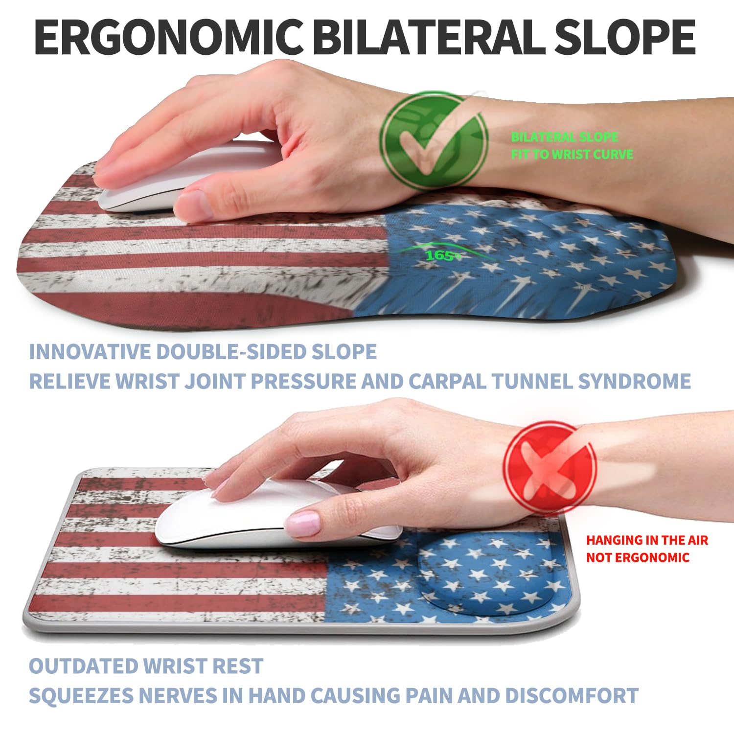 Gleamtide Ergonomic Raised Mouse Pad Wrist Support with Bilateral Slope Memory Foam Mousepad for