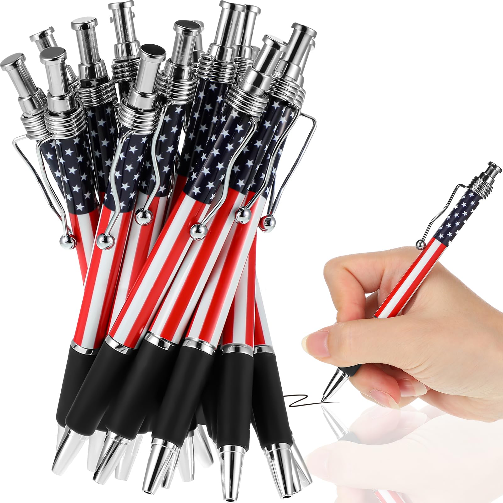 Tenare 64 Pcs American Flag Ballpoint Pens 1.0 Mm Black Ink USA, Flag