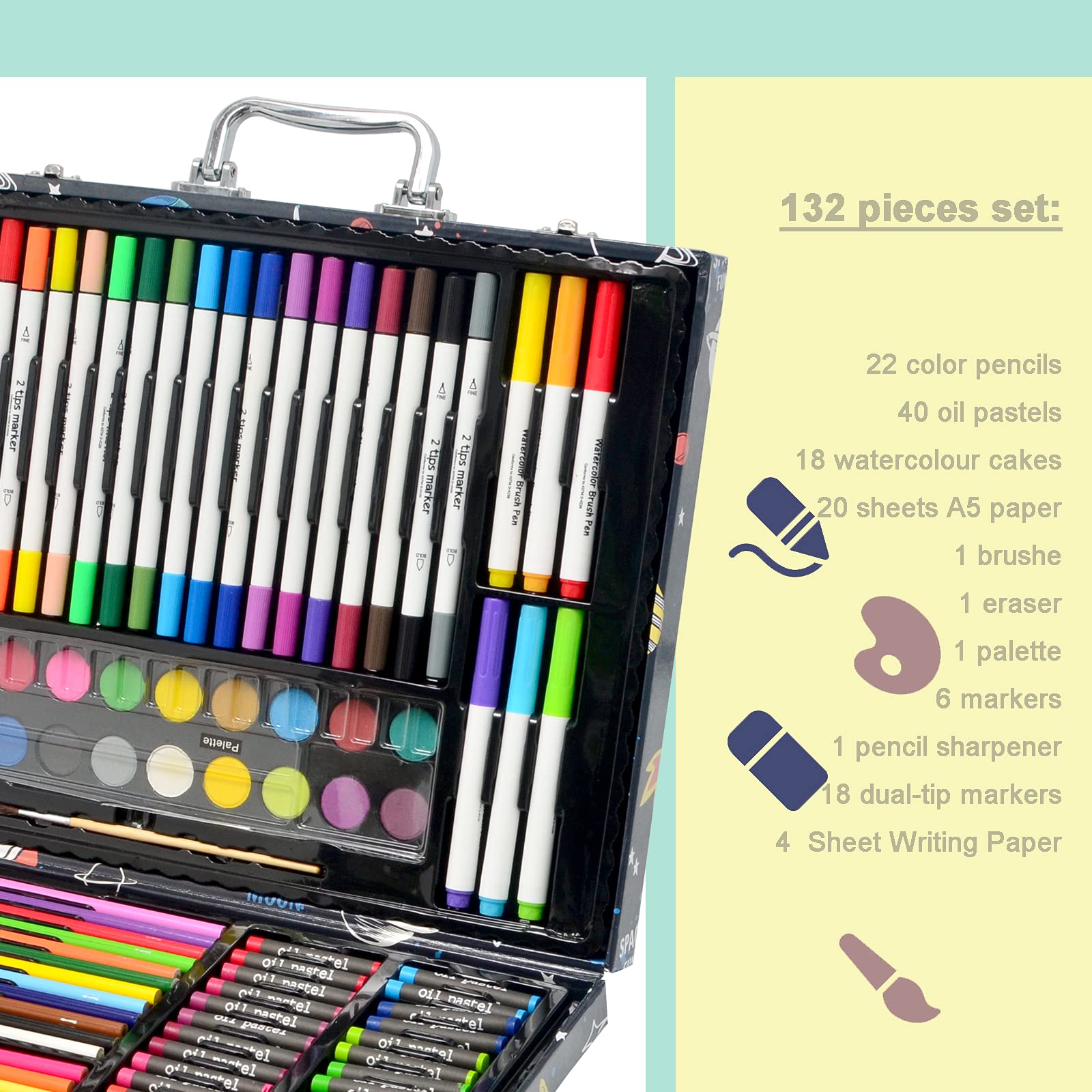 Darnassus 132-Piece Art Set, Deluxe Professional Color Set, Creating Gift Box, Art Set Crafts