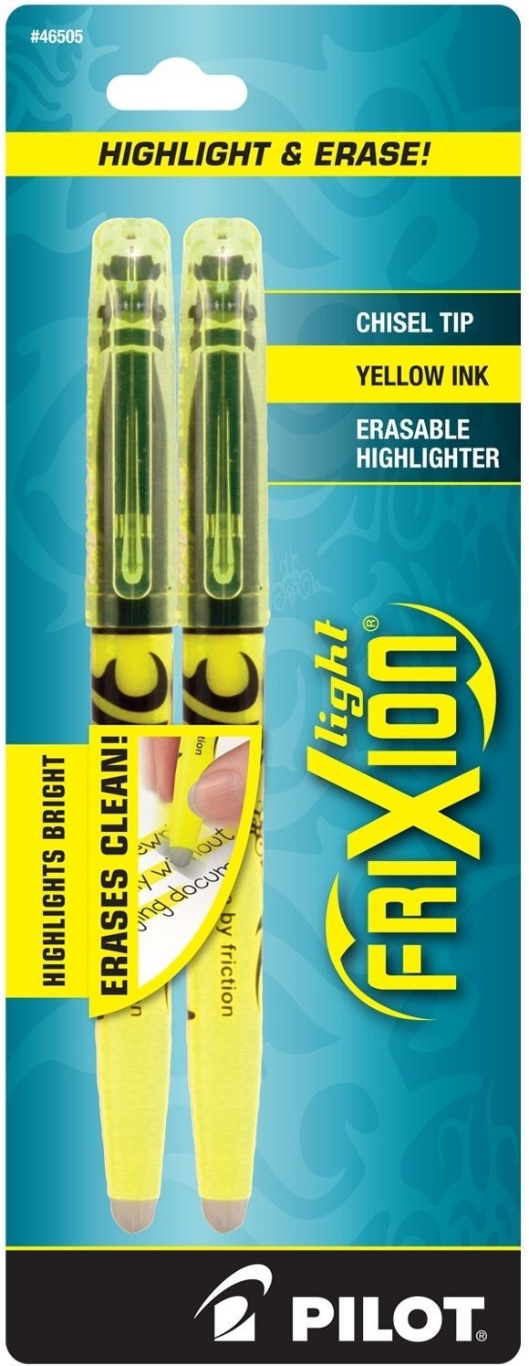 PILOT FriXion Light Erasable Highlighters, Chisel Point, Yellow, Box of Six 2-Packs, 12 Pens Total