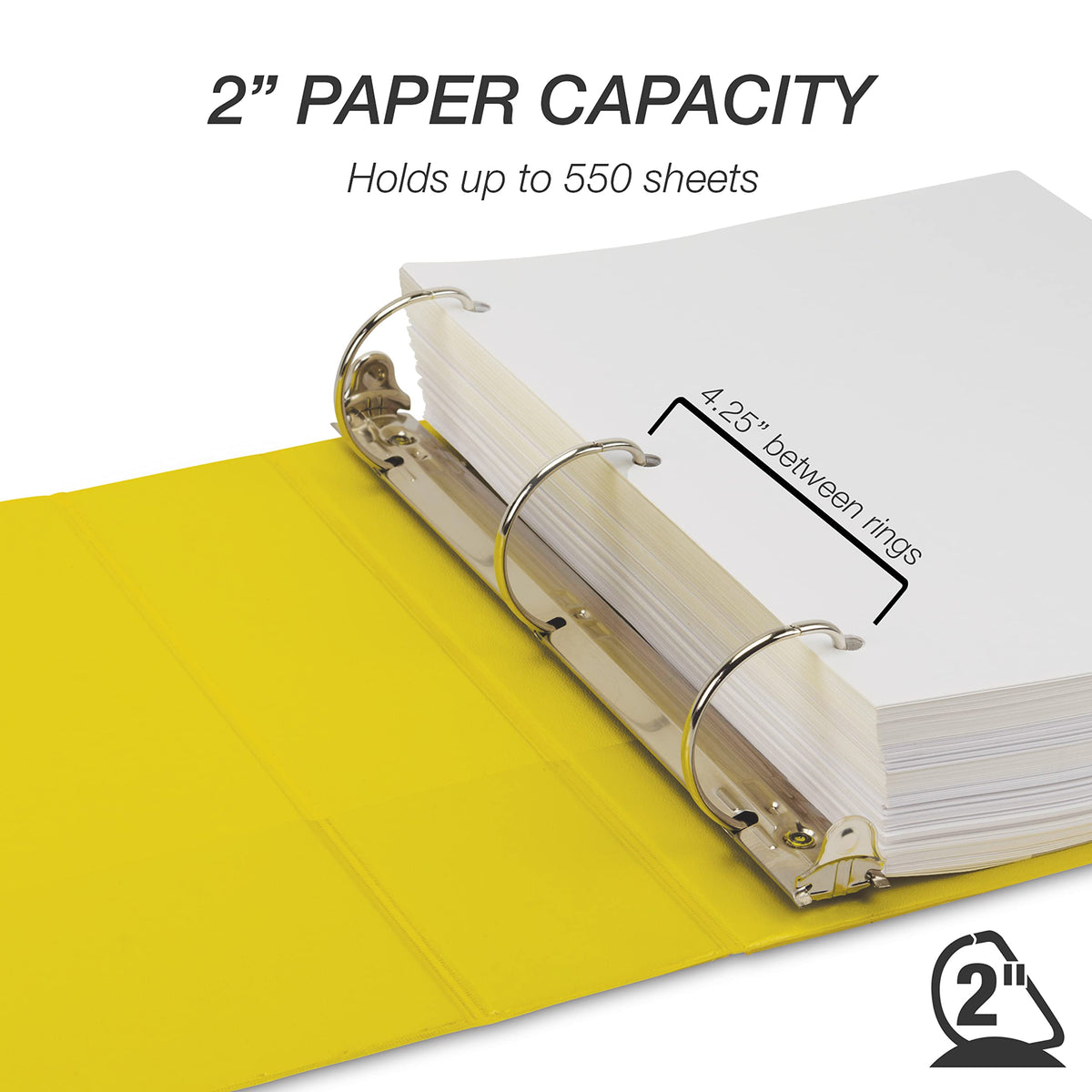 Samsill Durable 2 inch 3 Ring Binder, D Ring Binder, 100% Recycled Chipboard, Yellow, 4 Pack