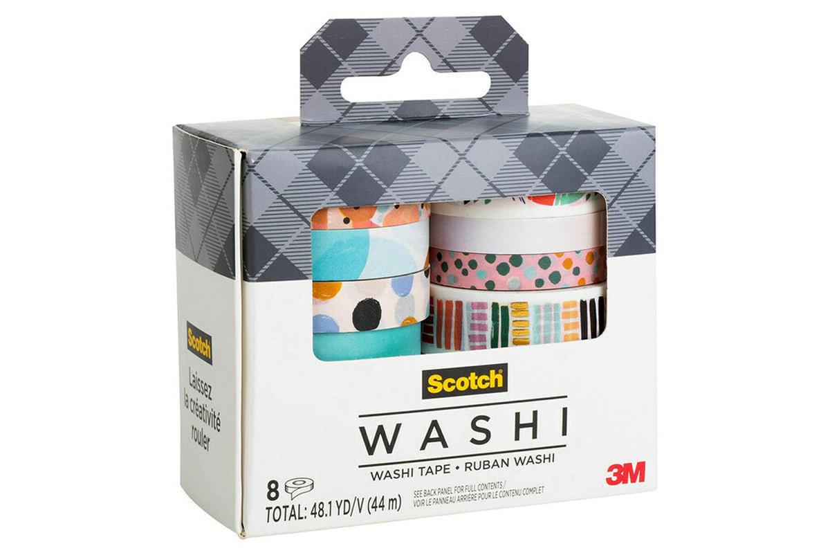 Scotch Washi Tape, Abstract Modern Design, 8 Rolls, Great for Bullet Journaling, Scrapbooking and