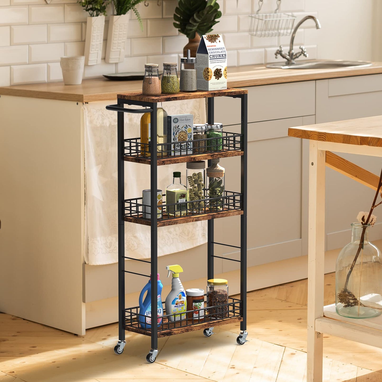 NOVIMANGO Slim Storage Cart Narrow Laundry Cart 4 Tier, Black