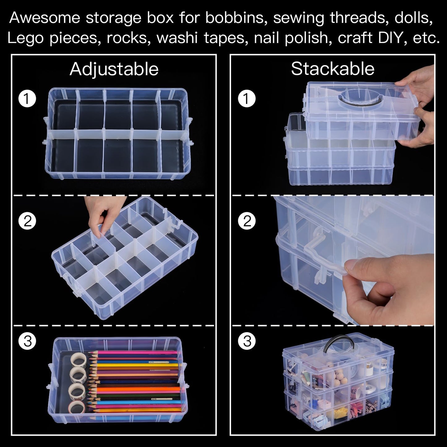 Bead Organizer 7 Tier 70 grid Stackable Craft Tackle Storage Container