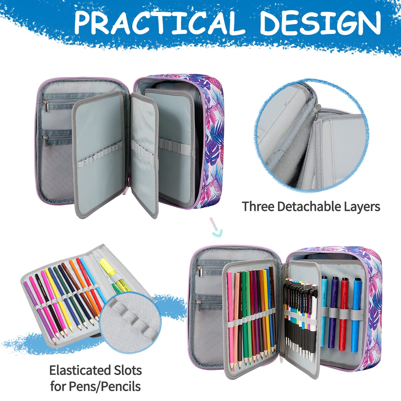 VASCHY Large Pencil Case Bag, Art Supply Marker Organizer Big Pen Pouch with Detachable Layers