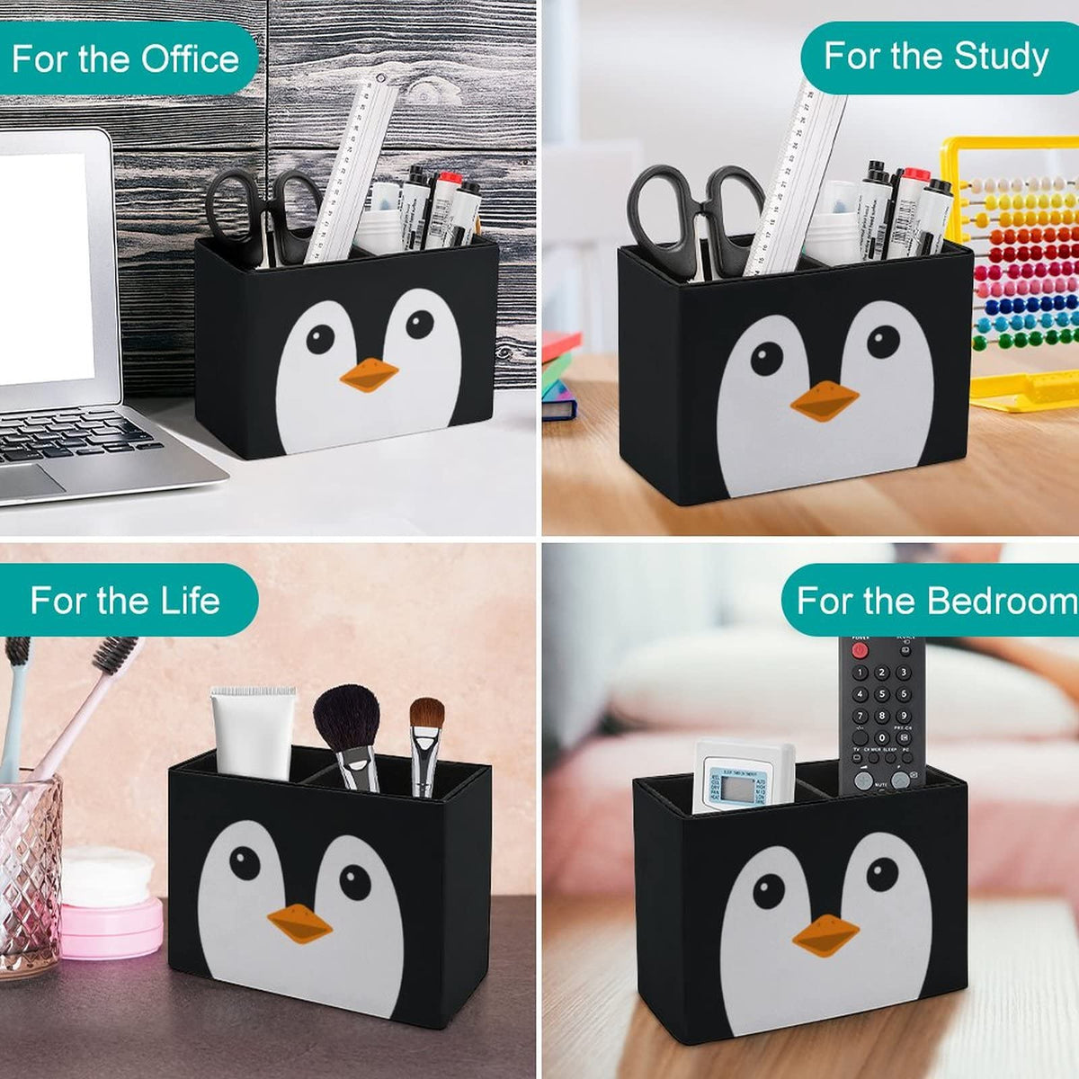 Niapessel Pencil Holder for Desk, Cute Penguin Face Pen Holder Storage Desktop Pen Organizer Desk