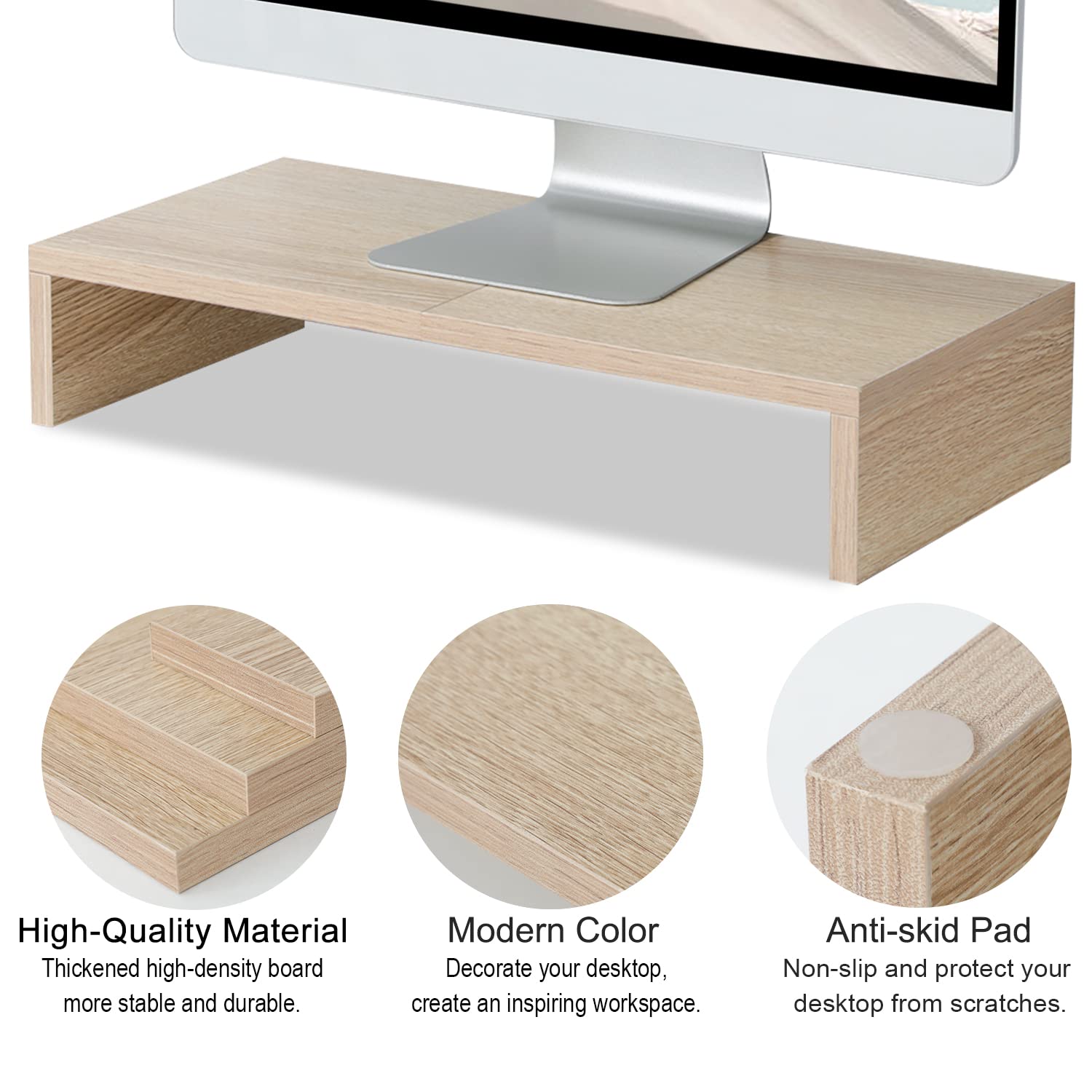 TEAMIX 20 inch Wood Monitor Stand Riser, Wooden Desktop Stand Shelf, Maple