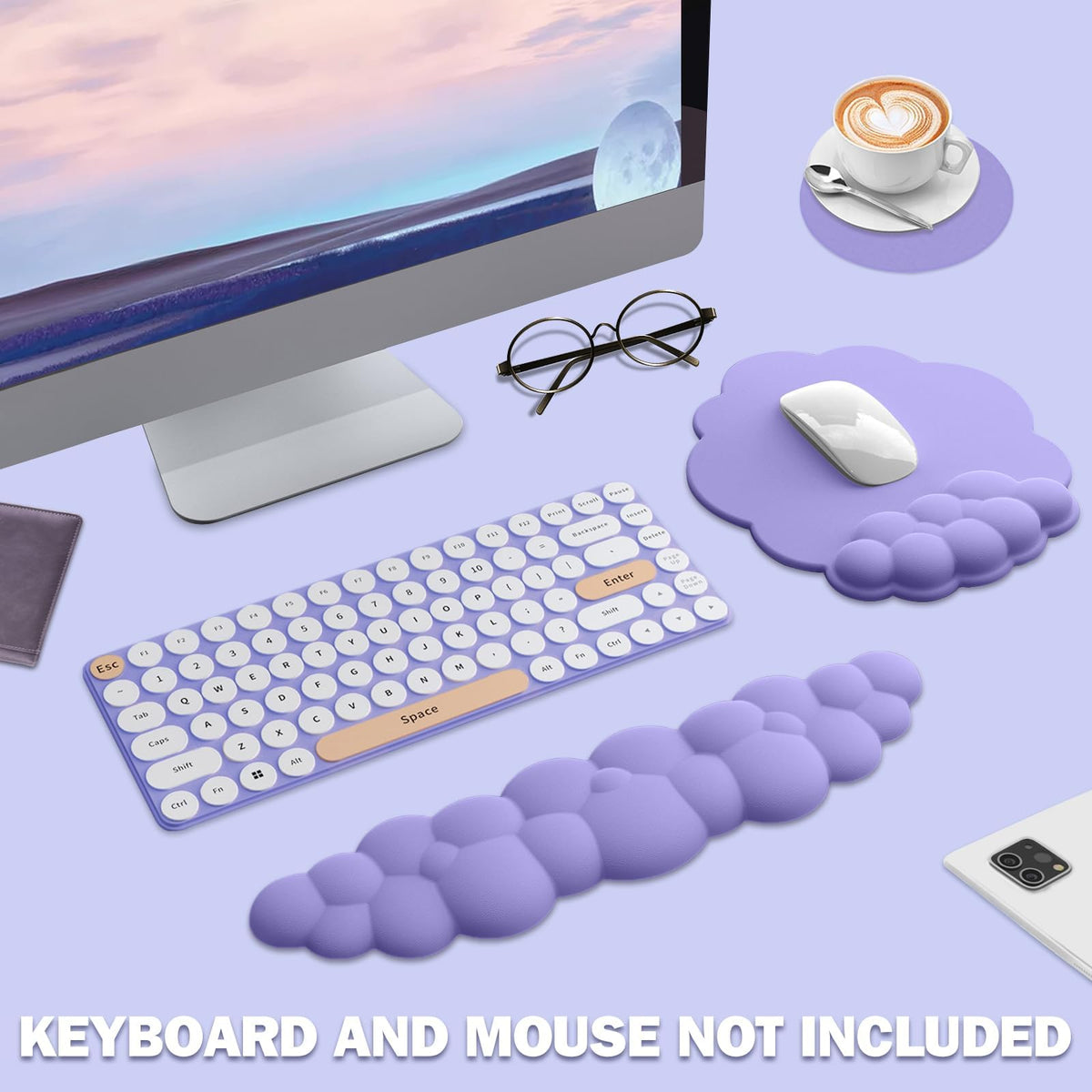 Lauspuck Cloud Keyboard Wrist Rest and Mouse Pad with Wrist Support Set, Ergonomic PU Leather
